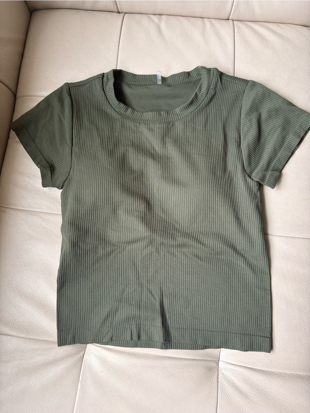 Set of 3 CALIA Cropped Ribbed Crew Neck T-Shirt - Olive, White, Black - Picture 8 of 9
